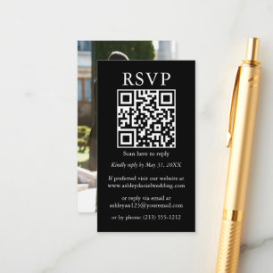 Minimalistisk enkel Bröllop QR-fotosvart OSA Tilläggskort