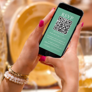 Minimalistisk enkel Bröllop QR OSA Mint-Grönt Kort
