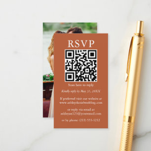Minimalistisk enkel Bröllop QR Photo Terracotta OS Tilläggskort