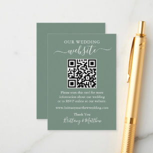 Minimalistisk enkel Bröllop-webbplats QR Sage-Grön Tilläggskort