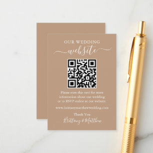 Minimalistisk enkel Bröllop-webbplats QR-taupe Tilläggskort