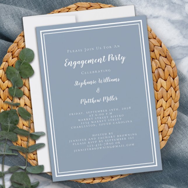 Minimalistisk enkel Dusty Blue-Förlovningsfest Inbjudningar (Minimalist Simple Dusty Blue Engagement Party Invitation)