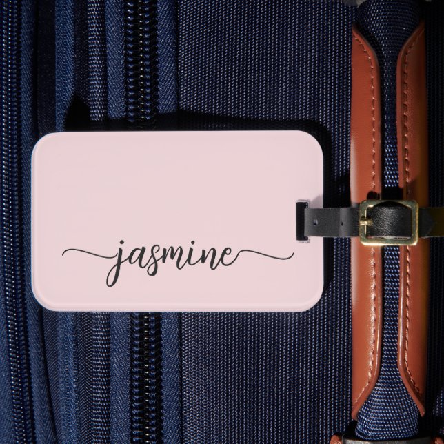 Minimalistisk Enkel Flickaktig Rosa Kalligrafi Skr Bagagebricka (Framsida Insitu 4)