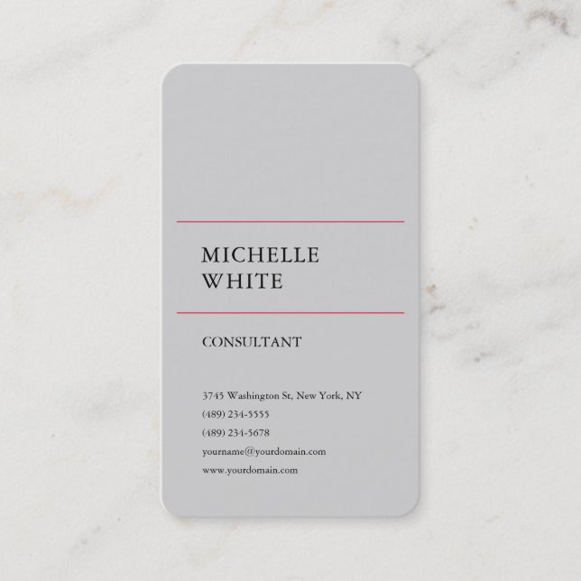 Minimalistisk enkel Grått Red-Professionell Visitkort (Framsida)