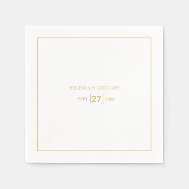 Minimalistisk enkel Guld Black & White Bröllop Pappersservett (Framsidan)