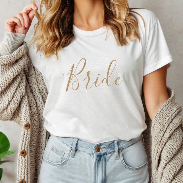 Minimalistisk Enkel Guld Sängkammarfest Brud T Shirt (Minimalist Simple Gold Bachelorette Party Bride Tri-Blend Shirt)