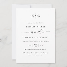 Minimalistisk enkel hjärtsmonogram Romantic Bröllo Inbjudningar