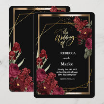 Minimalistisk enkel inbjudan till Röd ros,Guld Ram