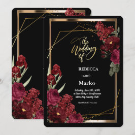 Minimalistisk enkel inbjudan till Röd ros,Guld Ram