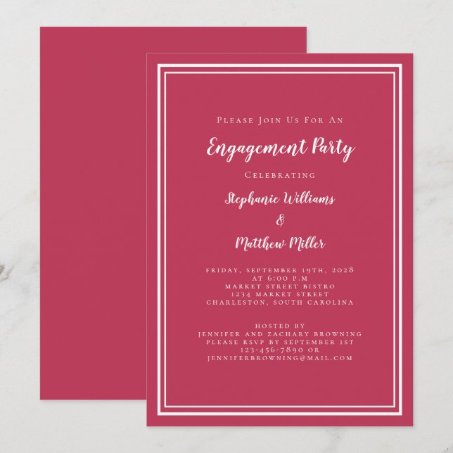 Minimalistisk Enkel Magenta Röd Förlovningsfest Inbjudningar (Fram/baksida)