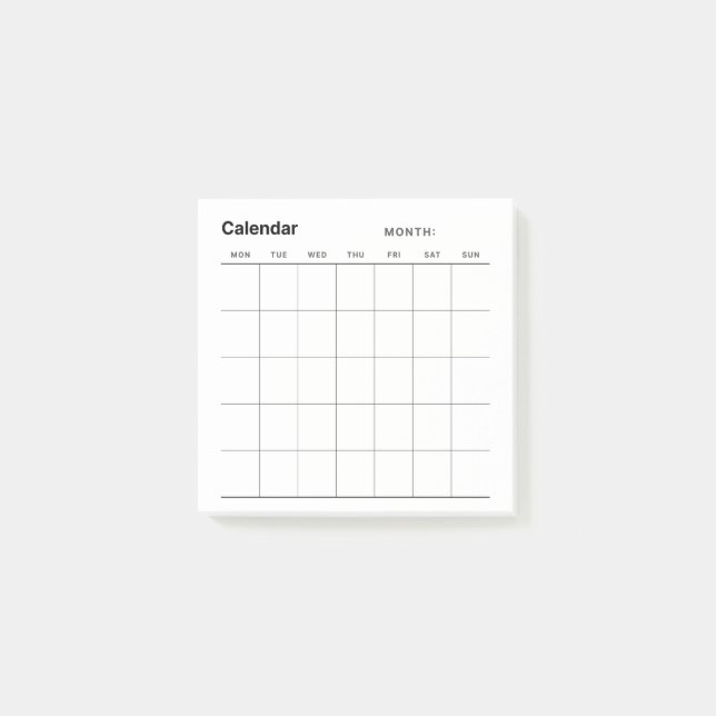 Minimalistisk enkel månadsplaneringskalender post-it block (Framsida)