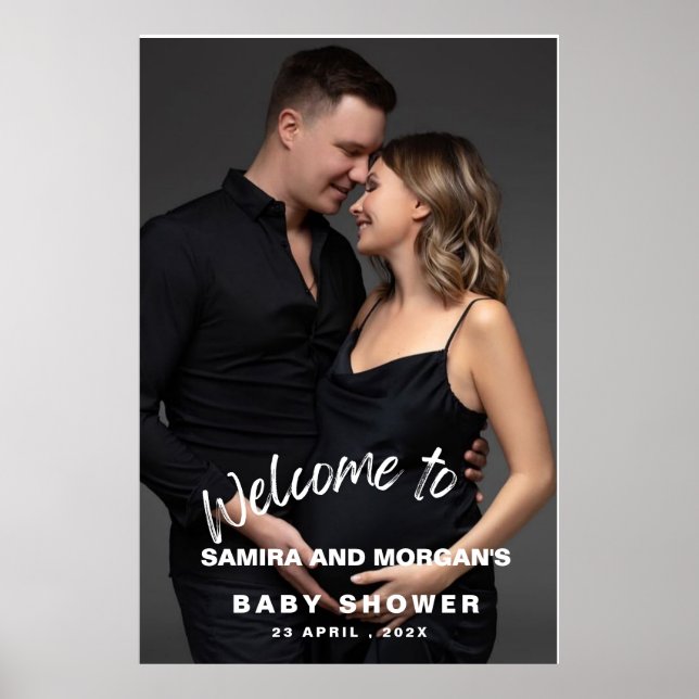 Minimalistisk enkel modern Baby Shower välkomstfot Poster (Framsidan)