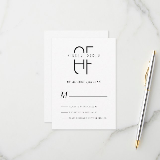 Minimalistisk enkel monogram modern vit OSA kort (Fram/Back In Situ)