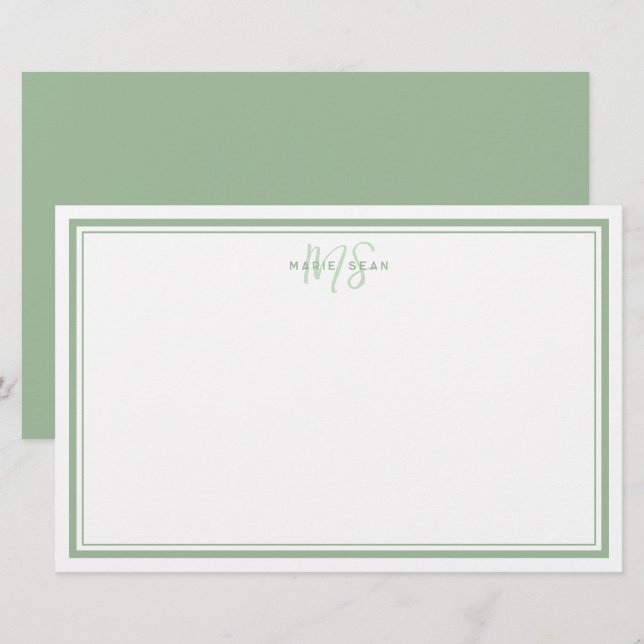 Minimalistisk enkel Monogram två Gräns-Grönt Brevpapper (Fram/baksida)