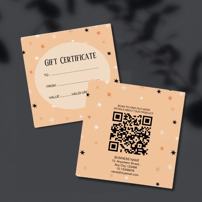 Minimalistisk enkel pastell orange svart stjärnmön fyrkantigt visitkort (Skapare uppladdad)