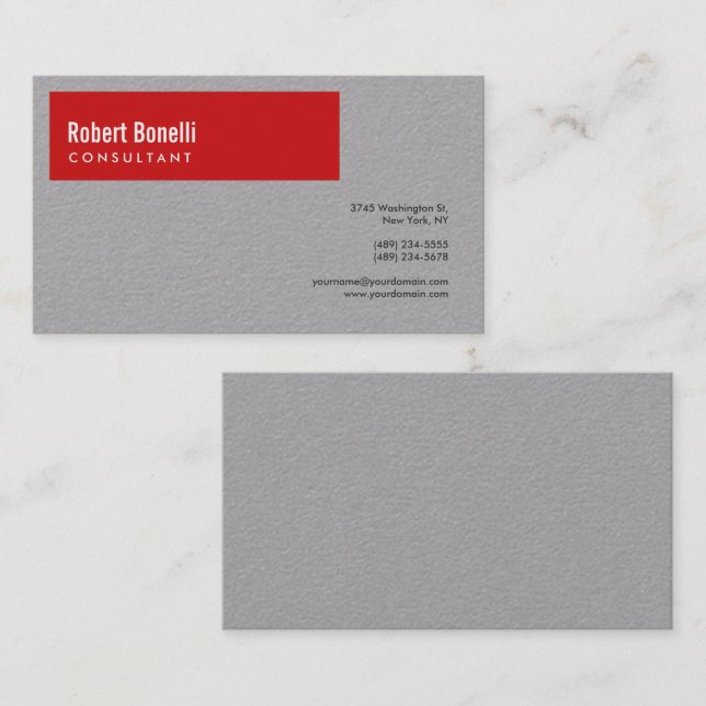 Minimalistisk Enkel Premium Grå & Röd Modern  Visitkort (Fram/baksida)