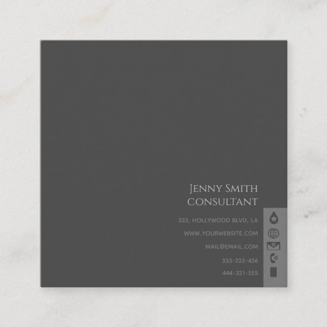 Minimalistisk enkel professionell grått fyrkantigt visitkort (Framsida)