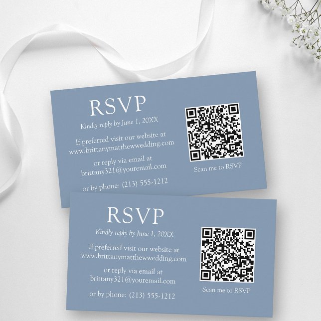 Minimalistisk enkel QR-kod Bröllop Dusty Blue-OSA Tilläggskort (Customize to change text size, color, style or to change background color of front and back of card.)