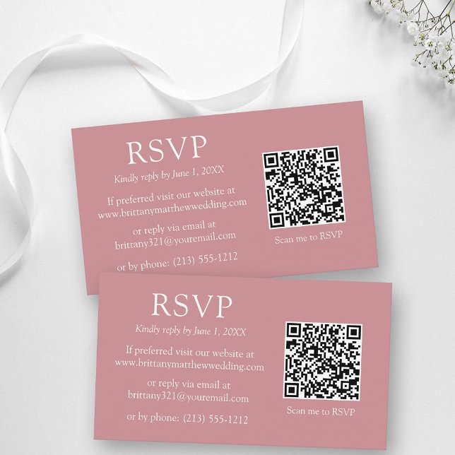 Minimalistisk enkel QR-kod Bröllop Dusty Ro OSA Tilläggskort (Customize to change text size, color, style or to change background color of front and back of card.)