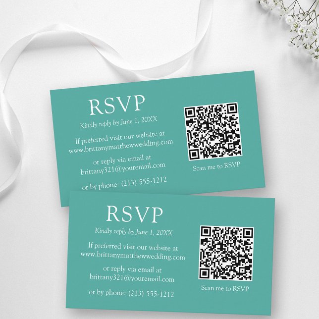 Minimalistisk enkel QR-kod Bröllop Teal OSA Tilläggskort (Customize to change text size, color, style or to change background color of front and back of card.)