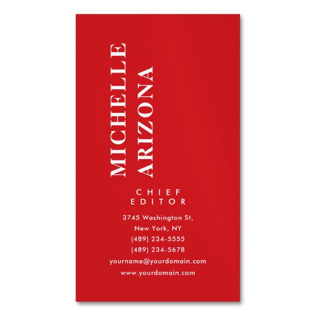 Minimalistisk Enkel Röd & Vit Professionell Modern Magnetiska Visitkort (Framsida vertikal)