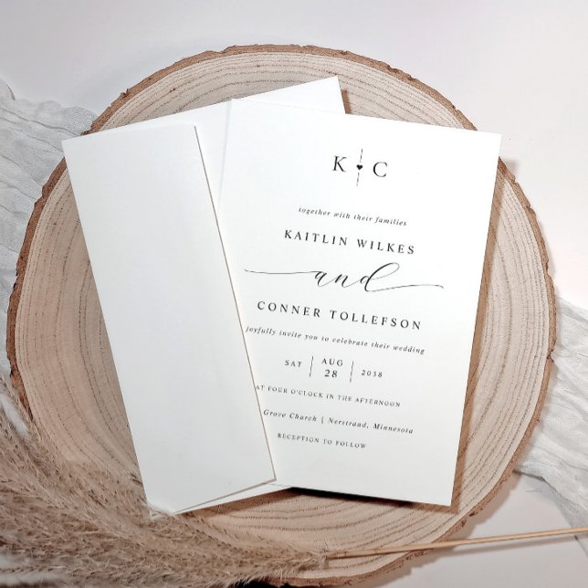 Minimalistisk enkel romantisk svart och vit Bröllo Inbjudningar (Modern romantic wedding invitations with simple heart design)