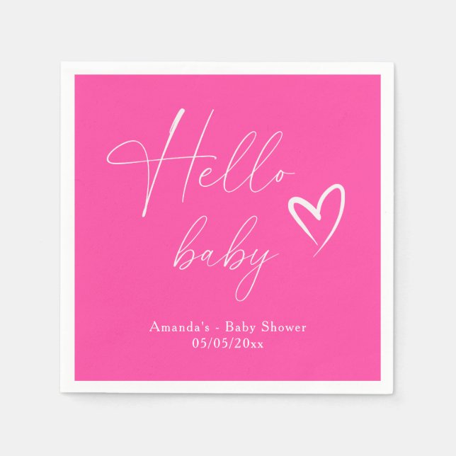 Minimalistisk Enkel Rosa Hej Bebis Pappersservett (Framsidan)