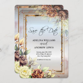 Minimalistisk enkel Silver-blommor Ro, Guld Ram Inbjudningar