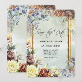 Minimalistisk Enkel Silver Blommor Ros, Guld Ram  Inbjudningar