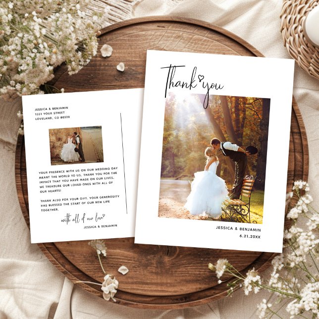 Minimalistisk enkel skript Heart Bröllop Tack Vykort (Skapare uppladdad)