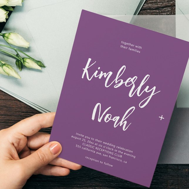 Minimalistisk enkel skript lila bröllop inbjudningar (Skapare uppladdad)