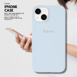 Minimalistisk enkel Snyggt Chic Blue Guld Monogram<br><div class="desc">Vi presenterar vår minimalistiska iPhone 14 fodral i ett känsligt och söt blått färg. Fodral erbjuder inte bara skydd för din enhet utan även en elegans med sin enkla och eleganta guld-tonanpassning. Utformningen är både snyggt och funktionell och ger enkel åtkomst till alla knappar och portar. Oavsett om du är...</div>