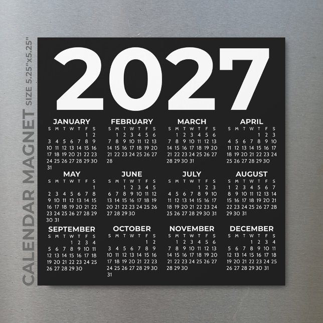 Minimalistisk Enkel Svart 2027 Magnetisk Kalender (Skapare uppladdad)