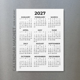 Minimalistisk Enkel Svart 2027 Magnetisk Kalender