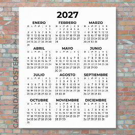 Minimalistisk Enkel Svart 2027 Spansk Kalender Poster