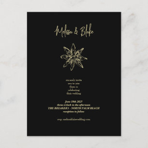 Minimalistisk enkel svart blommigt i guld bröllop helg vykort