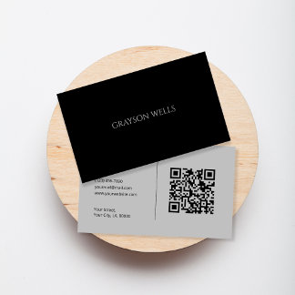 Minimalistisk enkel svart Grått-Professionell QR-k Visitkort