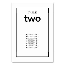 Minimalistisk enkel svart och vit Bröllop Bordsnummer