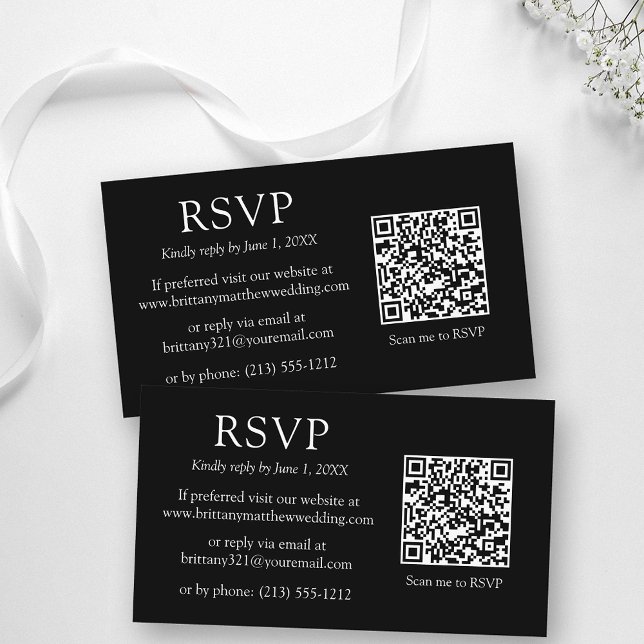 Minimalistisk enkel svart QR-Bröllop OSA Tilläggskort (Customize to change text size, color, style or to change background color of front and back of card.)