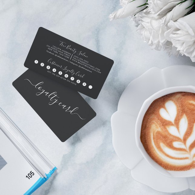 Minimalistisk, enkel, svart, vit skriptlojalitet lojalitetskort (Skapare uppladdad)