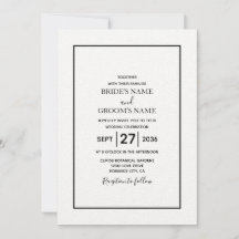 Minimalistisk enkel svartvit bröllopsinbjudan