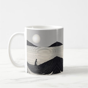 Minimalistisk enkel teckning av en person och en v kaffemugg