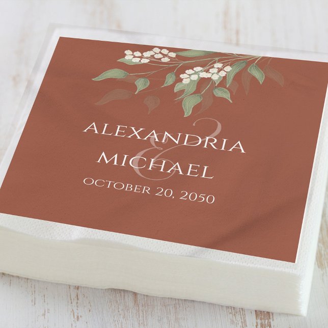 Minimalistisk enkel terracotta Bröllop-kalligrafi Pappersservett (Skapare uppladdad)