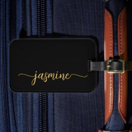 Minimalistisk Enkel Tjej Svart Guld Kalligrafi Sti Bagagebricka