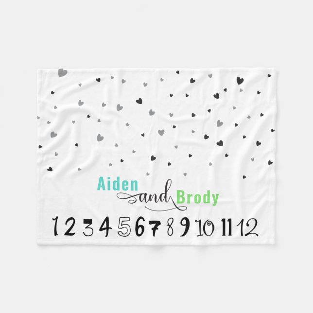 Minimalistisk enkel tvillingbroder Månadsmilstolpe Fleecefilt (Framsidan (Horisontell))