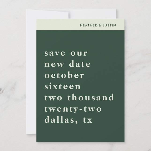 Minimalistisk enkel typografi - spara datum I igen Inbjudningar (Framsida)