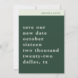 Minimalistisk enkel typografi - spara datum I igen Inbjudningar