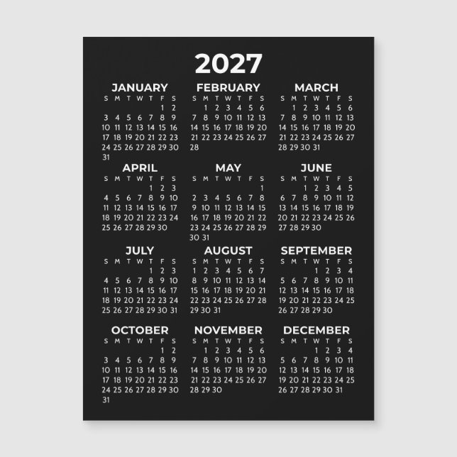 Minimalistisk Enkel Vit 2027 Magnetisk Kalender (Framsida)