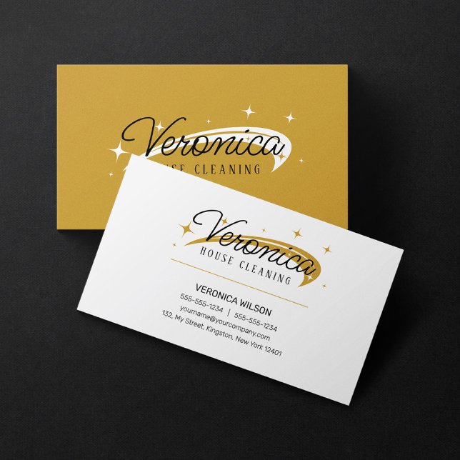 Minimalistisk Enkel Vit Guld Städhushållerska Visitkort (Skapare uppladdad)