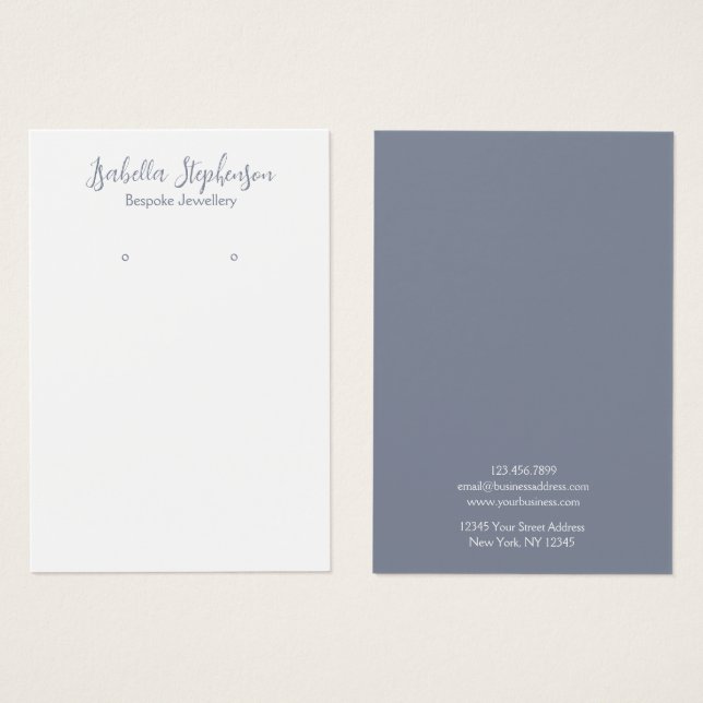 Minimalistisk Enkel Vit Silver Blå Örhänge Display Visitkort (Framsida & baksida)